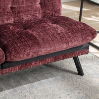 Chenille Fabric Futon Sofa Bed, Modern Convertible Sleeper Sofa Loveseat with Adjustable Backrest and 6 Sturdy Legs, Upholstered Loveseat Couch Sofa for Living Room, Office, Wine Red