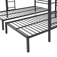 Metal Triple Bunk Bed, Full Over Two Twin Bunk Bed with Shelf & 2 Ladders, 3 Beds in 1, Metal Bed Frame with Safetyrails and Slats Support, No Box Spring Needed, Black