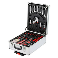 799PCS Aluminum Trolley Case Tool Set, Complete Tool Box Set with Rolling Wheels, Household Hand Tools Kit for Men, Silver