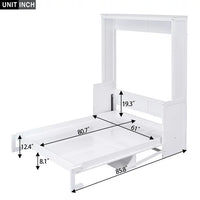 Queen Size Murphy Bed with Shelf, Solid Wood Mobile Murphy Chest Bed Cube Cabinet Bed, Murphy Platform Bed for Guest Room Home Office, White