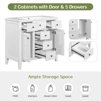 36" Bathroom Vanity Without Sink, Free Standing Single Bathroom Vanity with Two Cabinets and Five Drawers, Solid Wood Frame Bathroom Vanity Cabinet with Soft Closing Louvered Doors, White