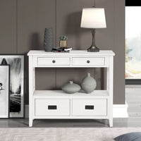 36" Modern Farmhouse Console Table, Wood Entryway Table with 4 Drawers and 1 Shelf, Sofa Table Side Table with Thick Table Top for Living Room, Hallway and Bedroom, Easily Assembly, Antique White