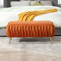 Storage Ottoman Bench for Bedroom End of Bed, Upholstered Fabric Storage Ottoman with Safety Hinge, Modern Woven Storage Bench Entryway Padded Footstool for Living Room and Bedroom, Orange