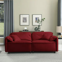 79" Sofa Couch, Soft Velvet 3 Seater Sofa, Mid Century Modern Couches for Living Room, Solid Wood Frame, Wide Backrest, Square Armrest, 2 Throw Pillows, Fit for Home Office Apartment, Red