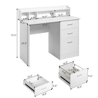 43" White Computer Desk, Office Desk with Desktop Storage Layer and Drawers, Vanity Desk, Corner Desk Gaming Table Workstation for Home Office
