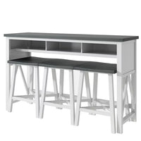 Dining Table Set for 3, Farmhouse Counter Height 4-Piece Dining Table Set with Functional Storage, 60" Console Kitchen Table Set with 3 Stools for Small Places Dining Room,White+Gray