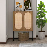 41.34inch Tall Accent Cabinet, Rattan Sideboard Cupboard with Adjustable Shelf and 2 Doors, Free Standing Storage Cabinet for Living Room, Kitchen, Bedroom, Walnut