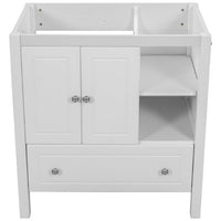 30" Bathroom Vanity Without Sink, Bathroom Vanity Cabinet Base Only, Freestanding Bath Vanity with Soft Close Doors and Drawer, Solid Wood Frame Bathroom Cabinet with Adjustable Shelf, White