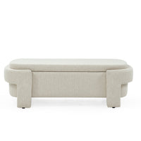 Storage Bench, 51.5-inch Chenille Upholstered Storage Ottoman Bench, End of Bed Storage Bench with Safety Hinge, Large Storage Ottoman Bench for Bedroom, Living Room, Foot of Bed, Beige