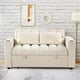 Convertible Sofa Bed with Pull-Out Bed, 58" Velvet Sofa Bed with Cup Holder and USB Port, Modern Loveseat Couch with 2 Pillows and 2 Big Side Pockets Folding Sleeper Sofa for Living Room, Cream White