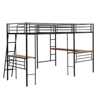 Double Loft Beds Twin Size, L Shaped Loft Bed Frame with Two Built-in Desks, Heavy Duty Bunk Bed with Desk for Kids Boys Girls Teens, 250LBS Weight Capacity, Black