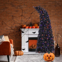 6FT Bendable Artificial Fir Christmas Tree, Halloween Christmas Tree with 400 LED Lights 10 Functions with Remote, 1050 Branches, Grinch Style Hinged Fraser Fir X-mas Tree, for Indoor (Purple/Orange)