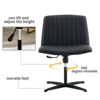 Armless Office Desk Chair No Wheels, PU Leather Cross Legged Chair with 360° Swivel, Height Adjustable and Cross-shaped Base, Upholstered Vanity Task Chair for Living Room Bedroom Dormitories, Black
