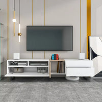 Modern TV Stand for TVs up to 80 Inch, Entertainment Center TV Console Table with Double Storage Space and Drop Down Door for Living Room, Bedroom,Home Theatre,White