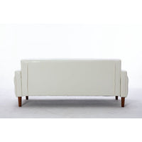 Mid Century Couches, 3-Seat PU Leather Love Seat Sofa with 2 Throw Pillows, Armrest and Wooden Legs, Button Tufted Upholstered Loveseats for Living Room, Bedroom, Office, Apartment (Ivory)