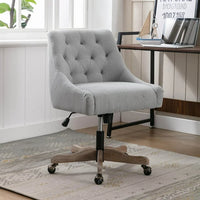 ARCTICSCORPION Swivel Home Office Chair with Wheels&Wood Base, Modern Tufted Upholstered Swivel Task Chair, Height Adjustable Work Chair, Leisure Shell Vanity Chair for Living Room, Bedroom, Gray