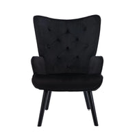 Velvet Tufted Button Accent Chair with Wood Legs, Upholstered Wingback Accent Chair for Living Room, Black