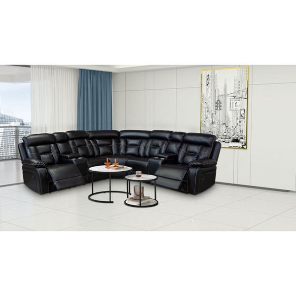 Reclining Sofa, Sectional Sofa with Manual Reclining, Faux Leather Accent Sofa Couch with Center Console and Cup Holders, Large Sectional Sofa for Living Room Apartment Hotel Large Space, Black