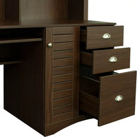Desktop Computer Desk with Hutch, Bookshelf, Storage, Drawer, Home Office Writing Table, Student Study Laptop Tables Workstation, Wood Desk Bookcase Combination, for Small Space, Walnut