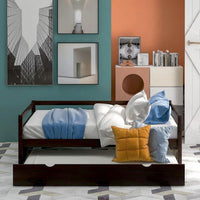 Arcticscorpion Wood Twin Daybed with Trundle, Pull-out Combination Bed with Casters for Kids Girls Boys Teens Indoor, Space-Saving, No Box Spring Needed, Espresso