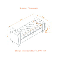 TRIPLE TREE 64.5" Velvet Storage Bench, Upholstered Tufted Ottoman Bench with Storage and Rolled Arm, Large Storage Space End of Bed Bench for Bedroom Living Room Entryway, Black