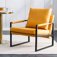 PU Leather Accent Arm Chair, Modern Single Reading Armchair with Metal Frame, Comfy Farmhouse Side Chair for Living Room Lounge Bedroom, Orange