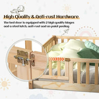 Triple Tree Montessori Twin Bed, for Toddler with Fence and Wood Slats, Natural