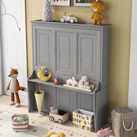 Murphy Bed Queen with Shelf, Queen Size Murphy Bed with Headboard, Wall Bed Frame for Teens & Adults, Grey
