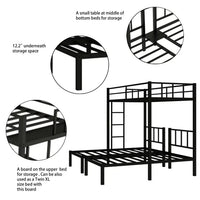 Metal Triple Bunk Bed for 3, Twin Size Bunk Bed Frame with Storage Shelf, Small Table and Built-in Ladder, Can be Divided into 3 Separate Bed for Kids Teens Adults, Space-Saving, Noise-Free (Black)