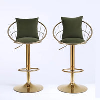 Velvet Bar Stools Set of 2 Adjustable Counter Stools Barstools with Back and Footrest Modern Pure Gold Plated 360 degree Rotation Bar Chairs for Kitchen Bistro Pub Dining Room, Green