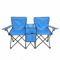 Loveseat Camping Chair with Removable Umbrella,Portable Folding Chair with Cooler Bag & 2 Cup Holders & Carrying Bag, Foldable Patio Chair for Travel, Fishing, Picnic