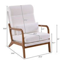 High Back Living Room Chair, Modern Accent Chair with Lumbar Pillow, Teddy Velvet Fabric Upholstered Armchair with Headrest for Bedroom Living Room Office, Off-White Color