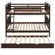 Full Over Full Bunk Bed with Twin size Trundle, Solid Wood Separable Bunk Bed Frame with Full-Length Guardrail and Ladder Convertible into 2 Separate Beds for Boys Girls No Box Spring Needed, Espresso