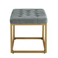 Velvet Ottoman, Modern Button Tufted Footrest Upholstered Vanity Stool with Gold Metal Frame, Upholstered Vanity Chair for Living Room Bedroom Entryway, 21.7”L x 15.9”W x 16.5”H, Dark Gray