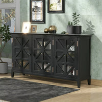 62.2" Accent Storage Cabinet, Modern Console Table Buffet Sideboard with 3 Hollow-out Doors and Adjustable Shelves, Entryway Cupboard with Wood Legs and Metal Handles for Living Room Kitchen, Black