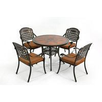 5-Piece Outdoor Aluminum Patio Dining Set, All-Weather Conversation Set 4 Chairs and 1 Round Table, 4 Chairs with Cushion and Backrest for Balcony, Lawn, Garden, Backyard