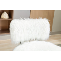 Accent Chair with Ottoman, 25.2'' Wide Faux Fur Plush Chair and Ottoman Set, Modern Living Room Chair with Footrest, Fluffy Upholstered Armless Chair and Stool for Living Room, Bedroom, Studio, Ivory
