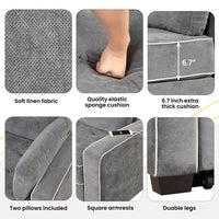 65.7" Pull Out Sleep Sofa Bed with Adjsutable Backrest, Linen Upholstered Sleeper Bed with Two Pillows and USB Charging Port, Convertible Loveseat Futon Couch for Living Room Apartment, Dark Gray