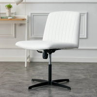 360 °Swivel Office Chair, Pu Material Home Computer Chair, Adjustable Cushion Chair with Black Foot Swivel Chair, Metal frame Makeup Chair Study Desk Chair, No Wheels, White
