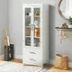Tall Storage Cabinet, Freestanding Kitchen Pantry Cabinet with Glass Doors and Shelves, Large Modern Cupboard with 2 Drawers for Home Office, 2 Glass Doors Bathroom Cabinet, 23.6" L x 15.7" D x 63"