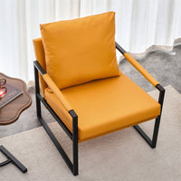 PU Leather Accent Arm Chair, Modern Single Reading Armchair with Metal Frame, Comfy Farmhouse Side Chair for Living Room Lounge Bedroom, Orange
