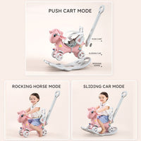 5 in 1 Rocking Horse for Toddlers, Balance Bike Ride On Toys with Push Handle, Backrest and Balance Board for Baby Girl and Boy 1-3 Years Old, Unicorn Kids Riding for Birthday Gifts (Pink)