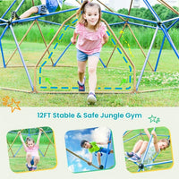 Geometric Playground Dome Climber for Kids, 12 Ft Jungle Gym Playset with Metal Bars and Steel Support for Park Backyard, 1000 lbs Weight Capacity, Blue+Coffee