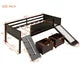Twin Loft Bed for Kids Toddlers,Wood Low Loft Bed with 2 Storage Boxes,Slide,Chalkboard and Climbing Frame,Multifunctional Loft Bed Frame with Underbed Space and Slats Support for Girls Boys,Espresso