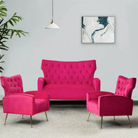 Loveseat Chair, 48" Velvet Upholstered Accent Sofa Banquette Couch with Tufted Back & Metal Legs, 2 Seater Wingback Sofa Chair Settee Bench Sofa for Small Spaces Loft Living Room Bedroom, Fuchsia