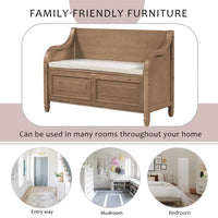 Storage Bench with Hidden Storage Space, Shoe Bench with Backrest and Removable Upholstered Cushion, Solid Wood Entryway Bench for Entryway Living Room Bedroom, 42”L x 18”W x 29.5”H, Brown + Beige