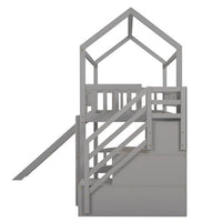 Loft Bed with Slide, House Loft Beds Twin Size with Step Storage Drawers Stairway Playhouse Bed for Kids Toddlers Girls/Boys, Gray