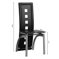 5 Pieces Dining Table Set, 43" Kitchen Table with Tempered Glass Tabletop & 4 PU Padded Dining Chairs, Modern Dining Table Set for 4 with Stainless Legs, Black