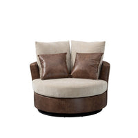 Swivel Accent Barrel Chair, Modern Upholstered Barrel Chair with 4 Pillows and Metal Base, Comfy 42.2"W Oversized 360° Swivel Single Sofa Chair, Lounge Leisure Chair, Bronzing Suede+Chenille, Beige