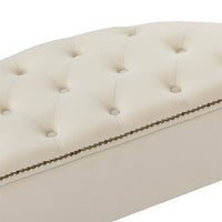 Storage Ottoman Bench, 43.3inch Half Moon End of Bed Bench with Button-Tufted and Nail Head Trim, Upholstered Storage Ottoman for Bedroom Living Room Entryway, Ivory